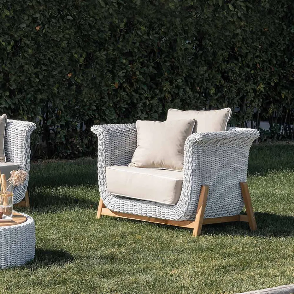 Modular Garden Lounge in Teak and Hand Woven Rope - Arjuna Viadurini
