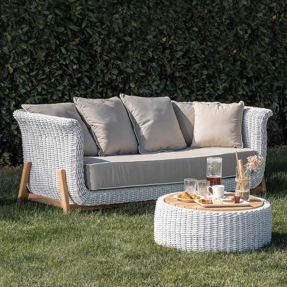 Modular Garden Lounge in Teak and Hand Woven Rope - Arjuna Viadurini