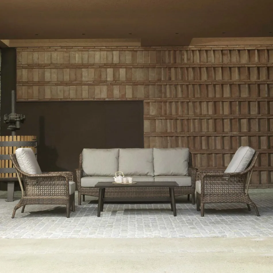 Living room composed of 2 armchairs, 1 sofa and 1 coffee table - umbrella Viadurini