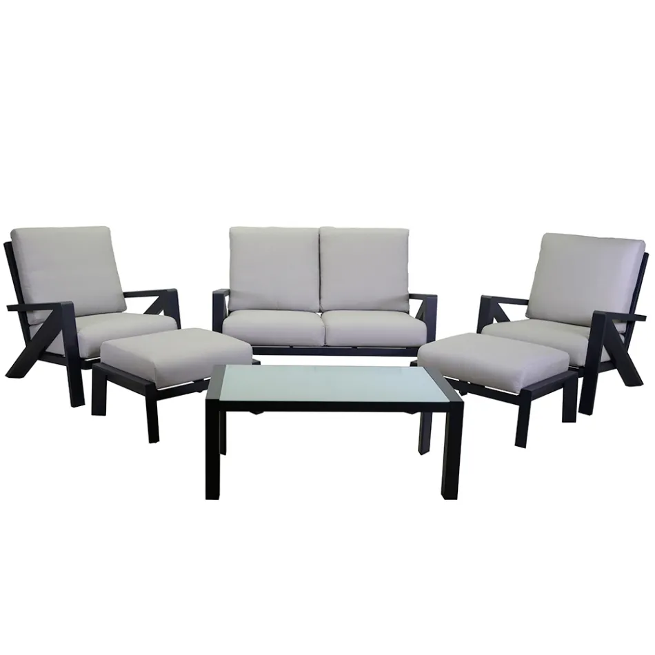 Living Room Consisting of Sofa, Coffee Table and Armchairs with Footrest - Noticeboard Viadurini