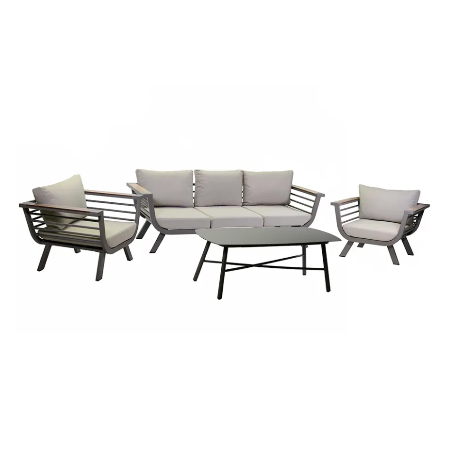 Outdoor Living Room Consisting of 1 3-Seater Sofa, 2 Armchairs and 1 Coffee Table - Righello Viadurini
