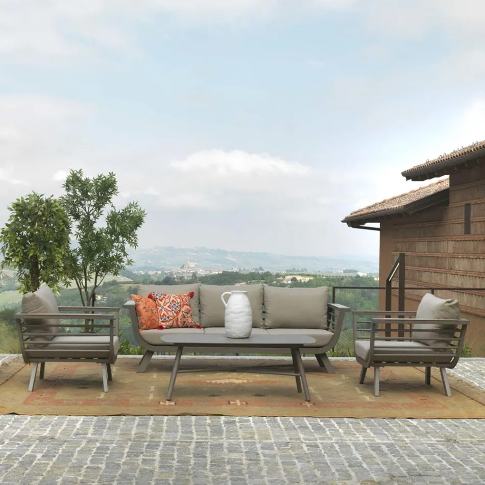 Outdoor Living Room Consisting of 1 3-Seater Sofa, 2 Armchairs and 1 Coffee Table - Righello Viadurini