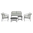 Outdoor Living Room with 1 Sofa, 2 Armchairs and 2 Steel Tables - Prefer Viadurini
