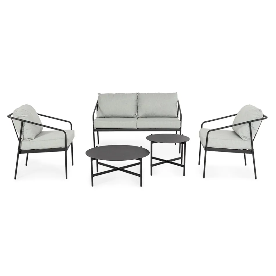 Outdoor Living Room with 1 Sofa, 2 Armchairs and 2 Steel Tables - Prefer Viadurini