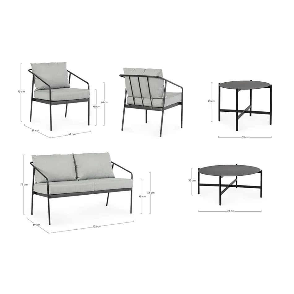 Outdoor Living Room with 1 Sofa, 2 Armchairs and 2 Steel Tables - Prefer Viadurini