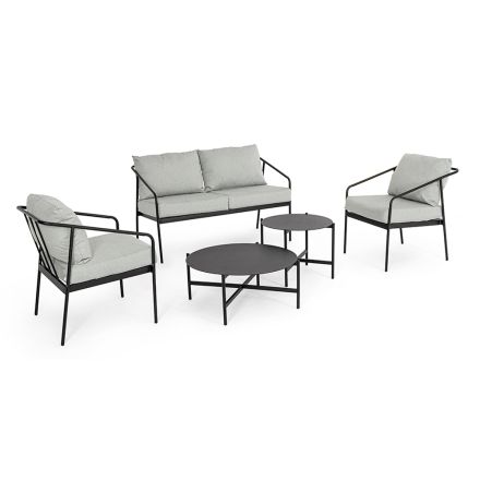 Outdoor Living Room with 1 Sofa, 2 Armchairs and 2 Steel Tables - Prefer Viadurini