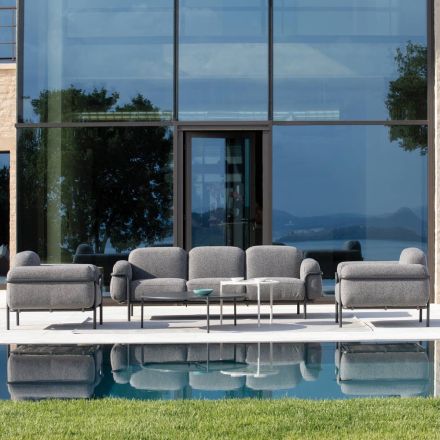 Outdoor Living Room with Sofa and 2 Armchairs in Fabric Made in Italy - Suki Viadurini