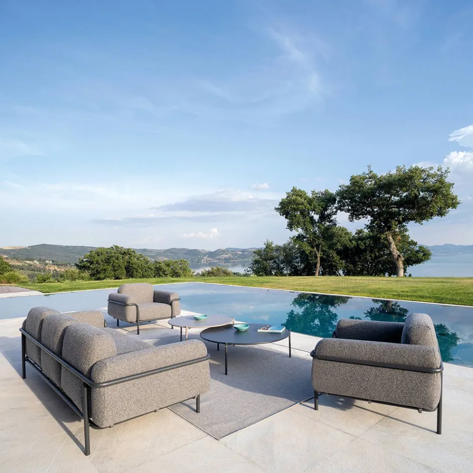 Outdoor Living Room with Sofa and 2 Armchairs in Fabric Made in Italy - Suki Viadurini