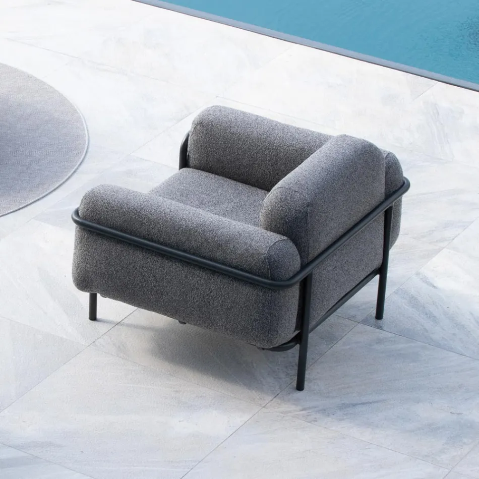 Outdoor Living Room with Sofa and 2 Armchairs in Fabric Made in Italy - Suki Viadurini