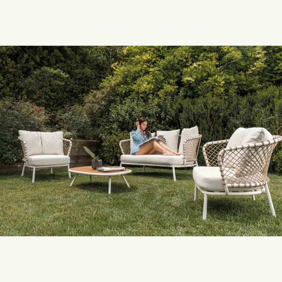 Outdoor Lounge with Aluminum Frame and Rope Backrest - Skyline Viadurini