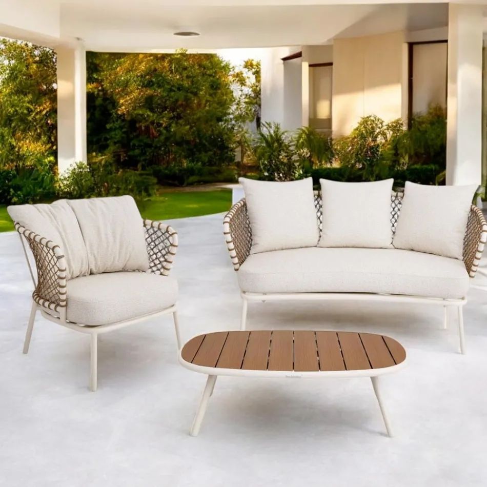 Outdoor Lounge with Aluminum Frame and Rope Backrest - Skyline Viadurini