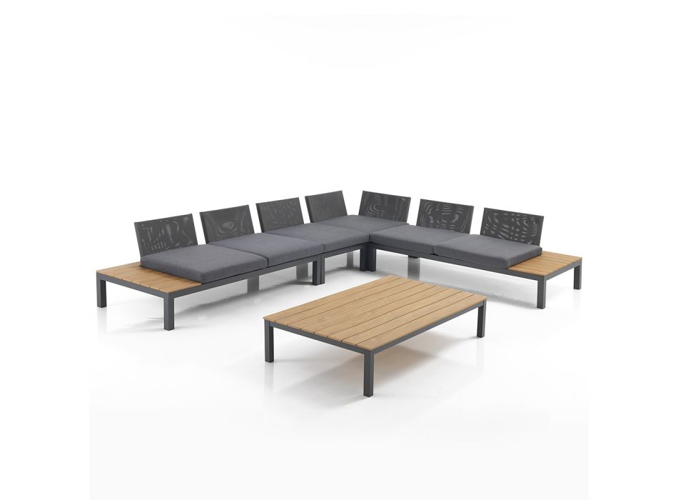 Outdoor and Indoor Living Room Consisting of 1 Corner Sofa and 1 Coffee Table - Savoir Viadurini