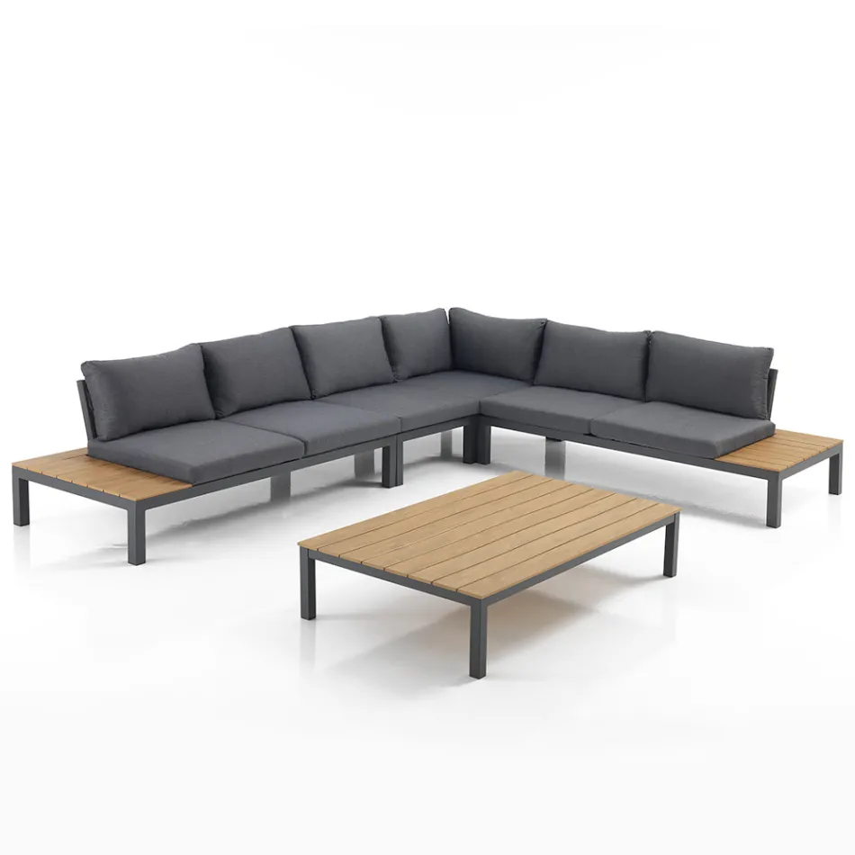 Outdoor and Indoor Living Room Consisting of 1 Corner Sofa and 1 Coffee Table - Savoir Viadurini