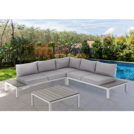 Outdoor and Indoor Living Room with Sofa and Coffee Table in Matt White Aluminum - Dire Viadurini
