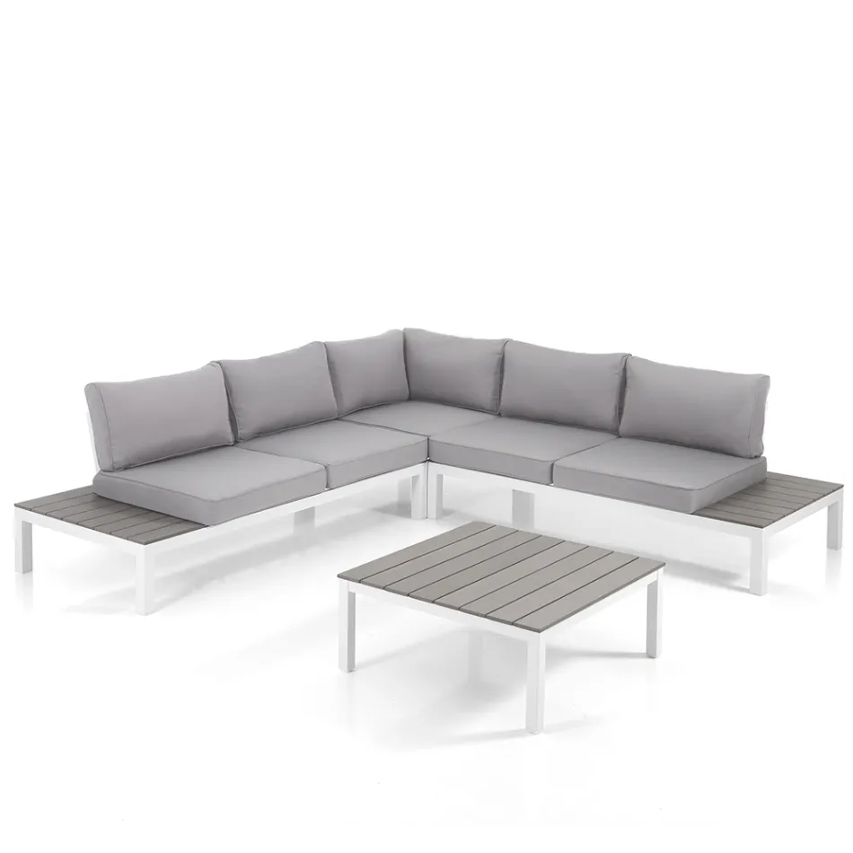 Outdoor and Indoor Living Room with Sofa and Coffee Table in Matt White Aluminum - Dire Viadurini