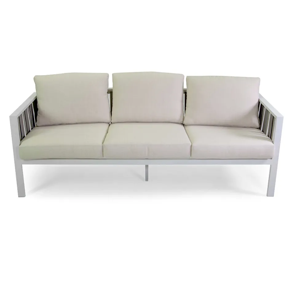 Outdoor Lounge in White Aluminum and Cream Cushions - Relaz Viadurini
