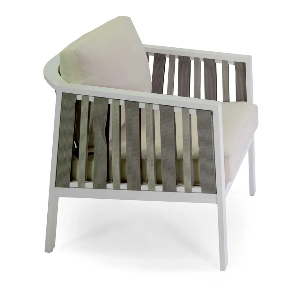 Outdoor Lounge in White Aluminum and Cream Cushions - Relaz Viadurini