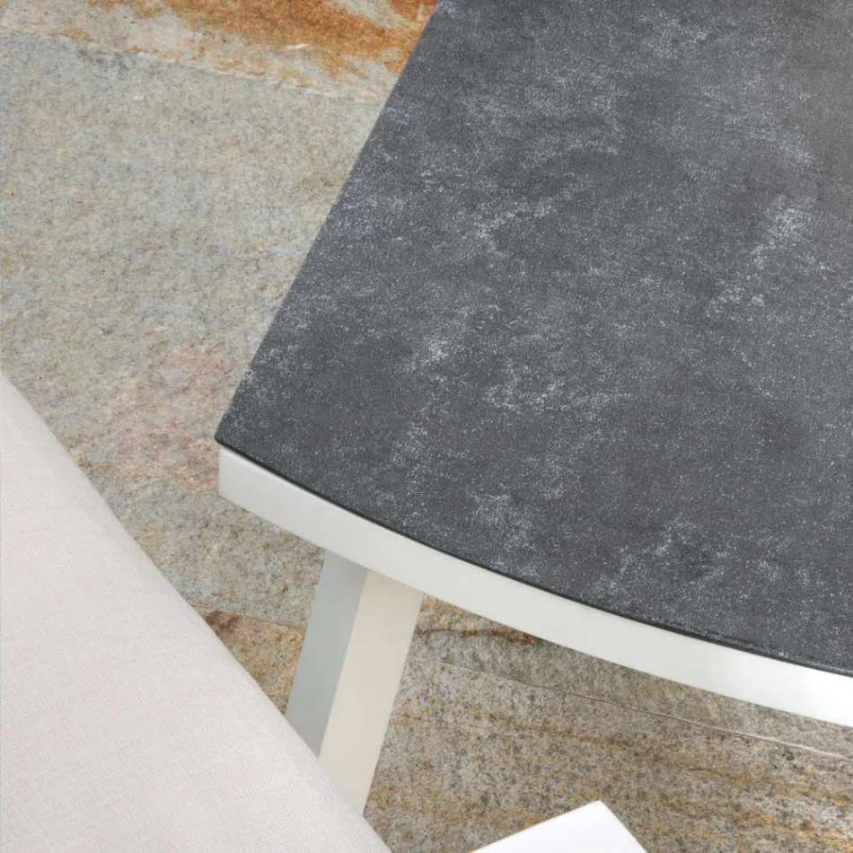 Outdoor Lounge in White Aluminum and Cream Cushions - Relaz Viadurini