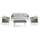 Outdoor Lounge in White Aluminum and Cream Cushions - Relaz Viadurini