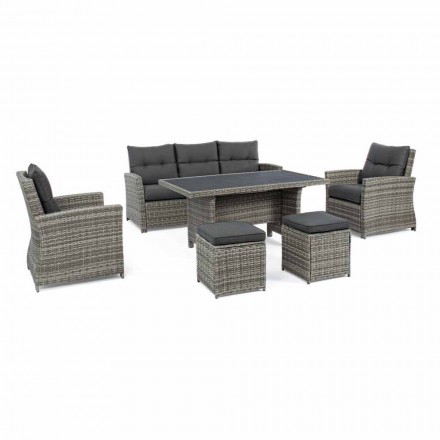 Outdoor Lounge in Aluminum and Synthetic Fiber with Fabric Cushions - David Viadurini