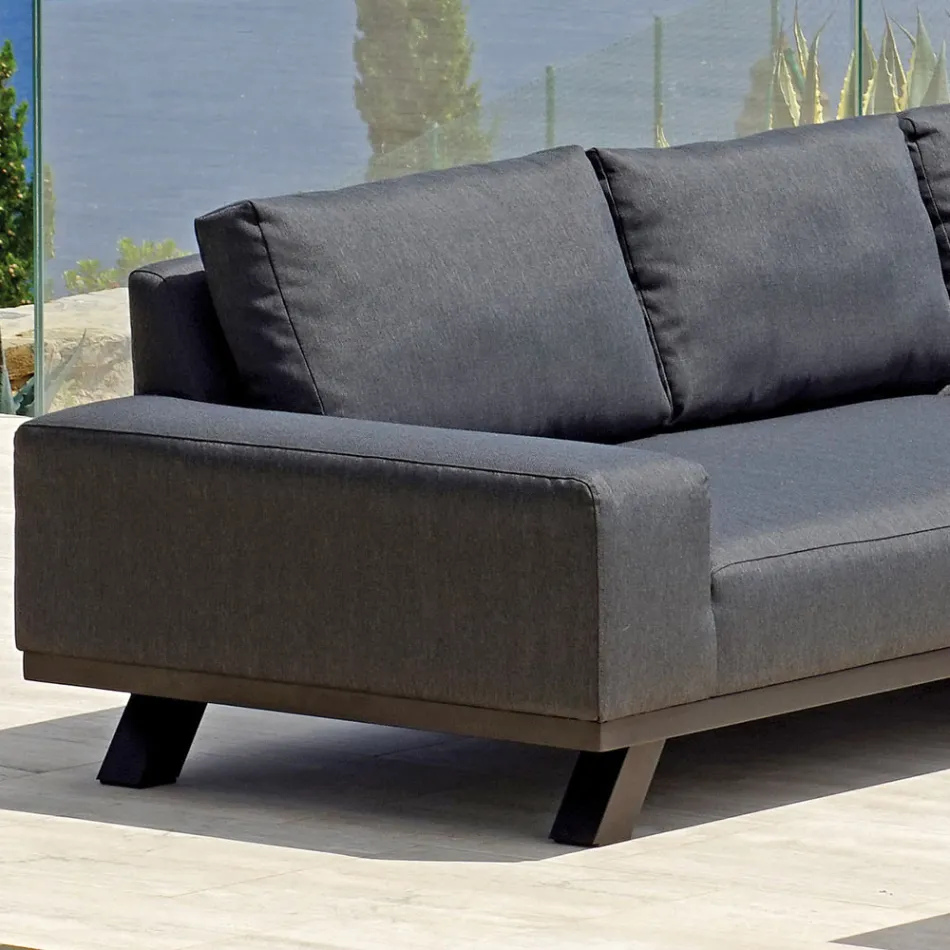 Outdoor Lounge in Black Aluminum with Ceramic Coffee Table - Ghislain Viadurini