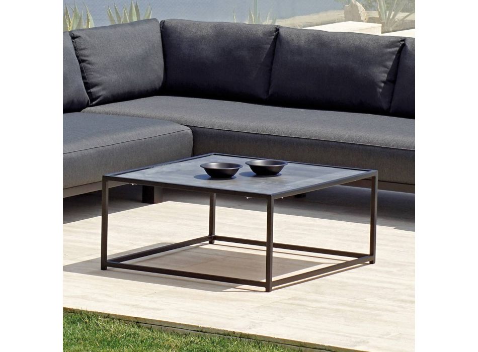 Outdoor Lounge in Black Aluminum with Ceramic Coffee Table - Ghislain Viadurini