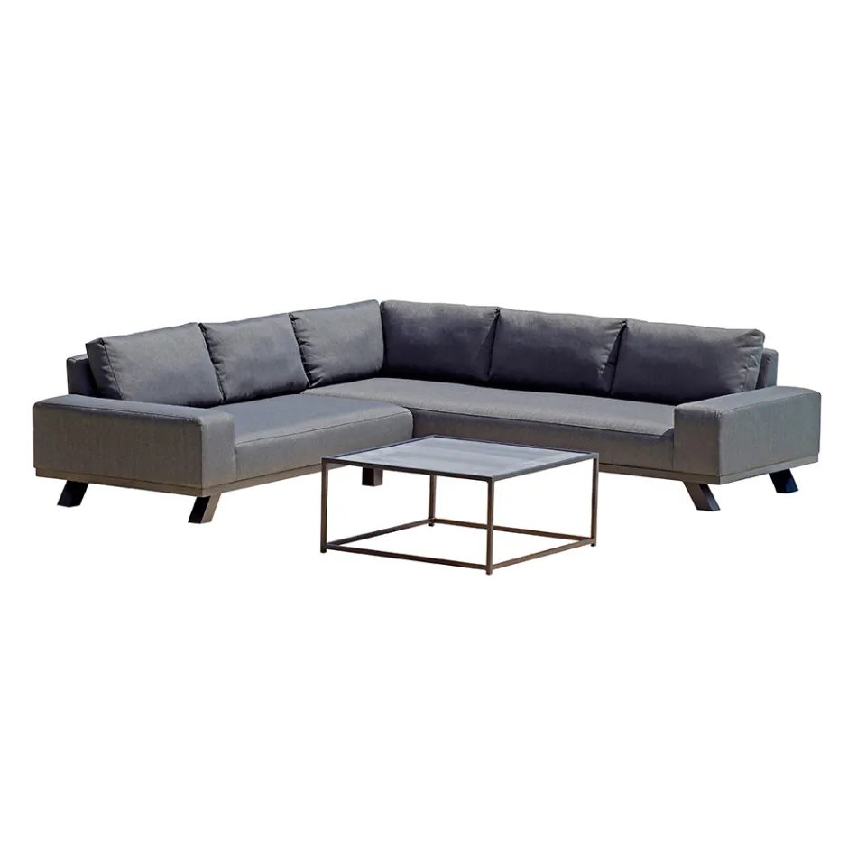 Outdoor Lounge in Black Aluminum with Ceramic Coffee Table - Ghislain Viadurini