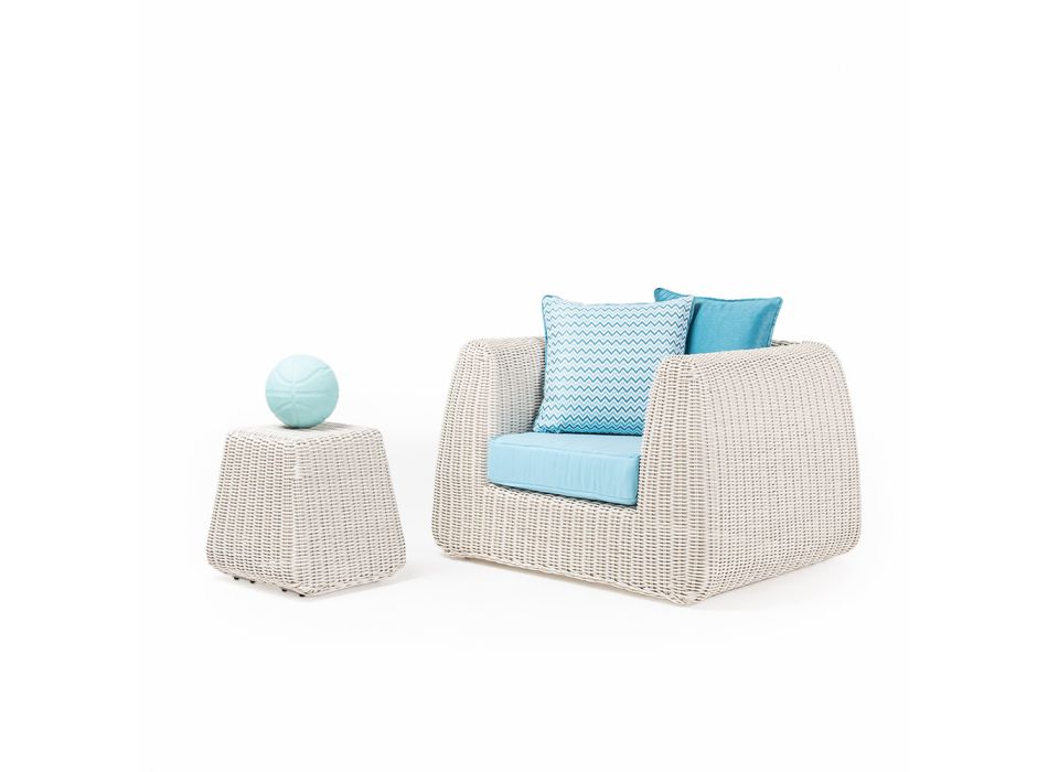 Outdoor Lounge in Polyrattan and Blue Cushions - Charlie Viadurini