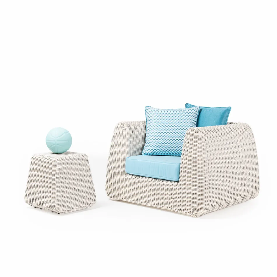 Outdoor Lounge in Polyrattan and Blue Cushions - Charlie Viadurini