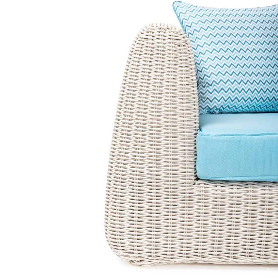 Outdoor Lounge in Polyrattan and Blue Cushions - Charlie Viadurini