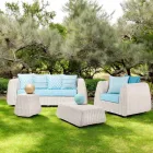 Outdoor Lounge in Polyrattan and Blue Cushions - Charlie Viadurini