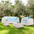 Outdoor Lounge in Polyrattan and Blue Cushions - Charlie