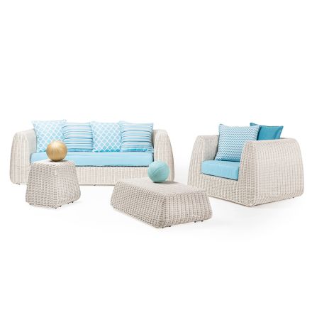 Outdoor Lounge in Polyrattan and Blue Cushions - Charlie Viadurini