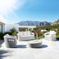 REHAU Brand Polyrattan Outdoor Lounge Set and White Cushions - Charmix