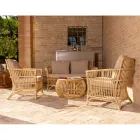 Outdoor Living Room in Natural Rattan Complete with Cushions - Bellaria Viadurini