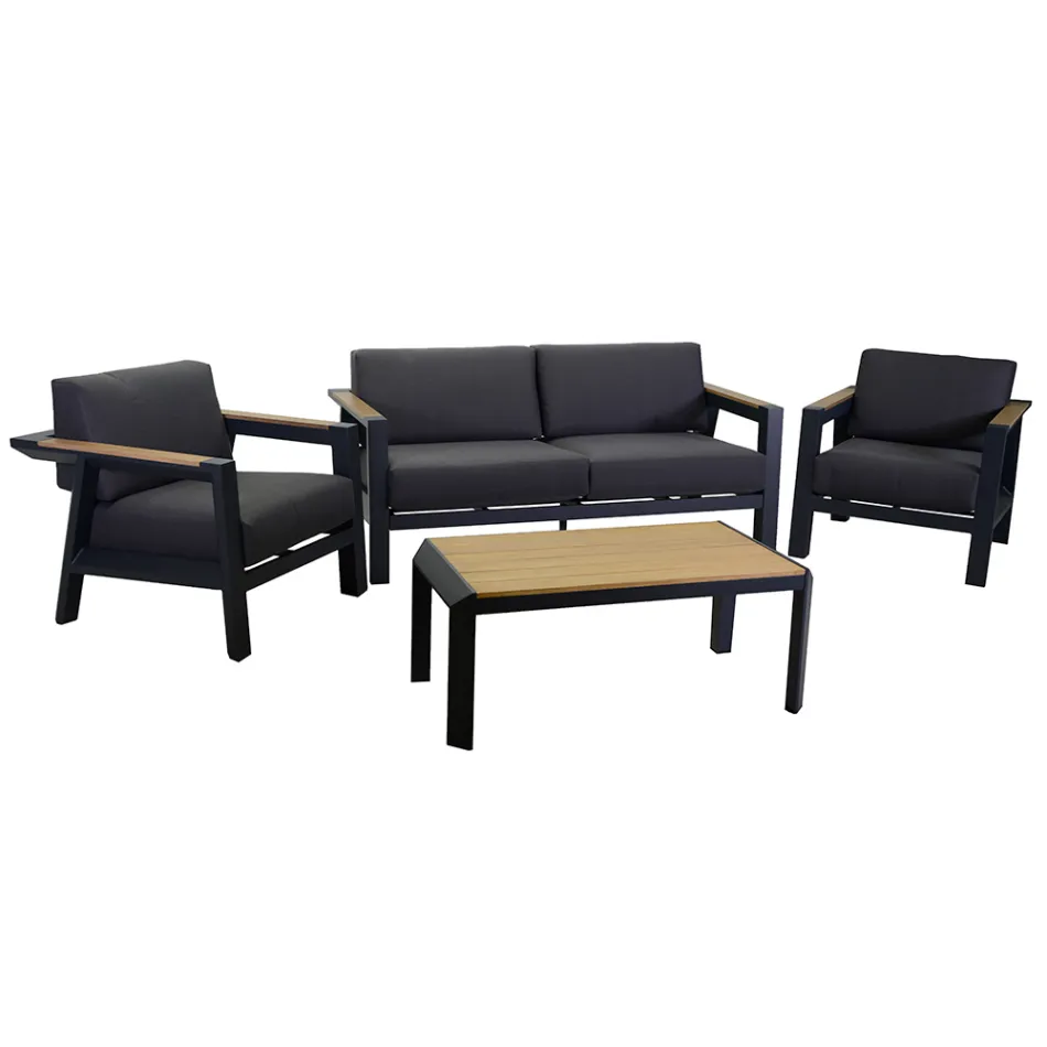 Outdoor Lounge Made of Aluminum with Brazilian Teak Details - Diary Viadurini