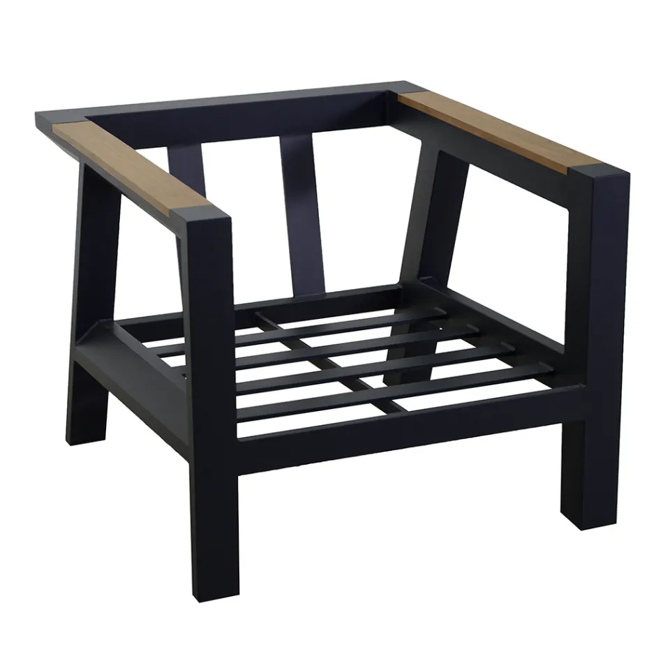 Outdoor Lounge Made of Aluminum with Brazilian Teak Details - Diary Viadurini