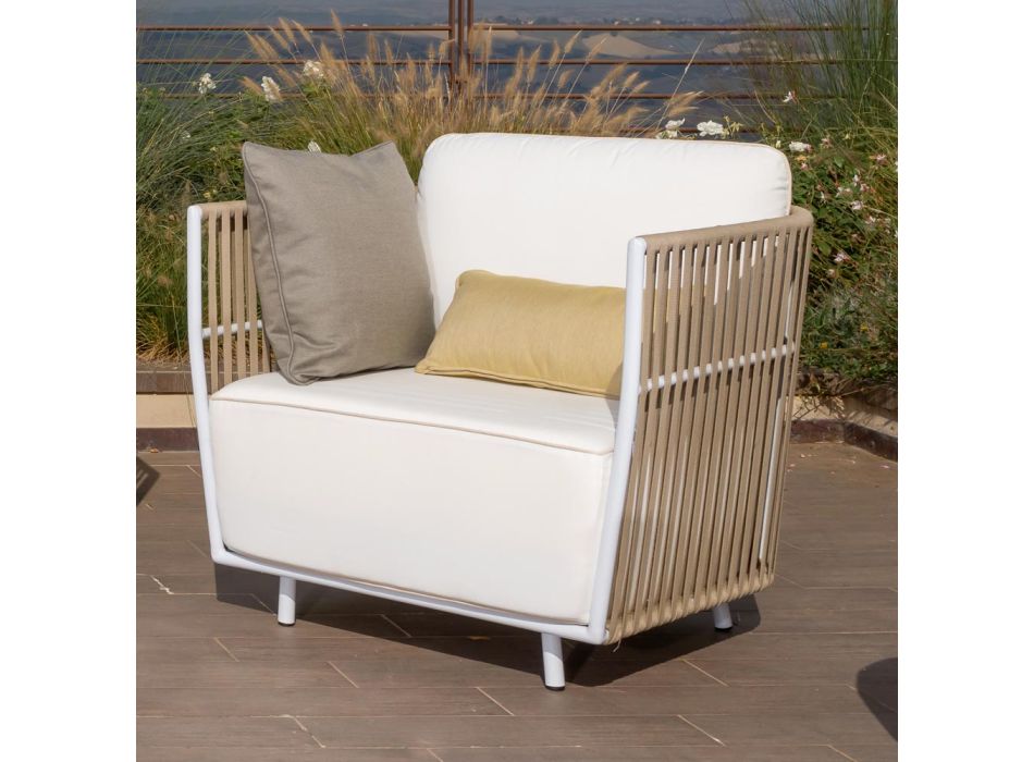 Garden Lounge in White Aluminum and Fabric - Eugene Viadurini