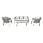 Narin Aluminum and Rope Upholstered Garden Lounge Set with Cushions Viadurini
