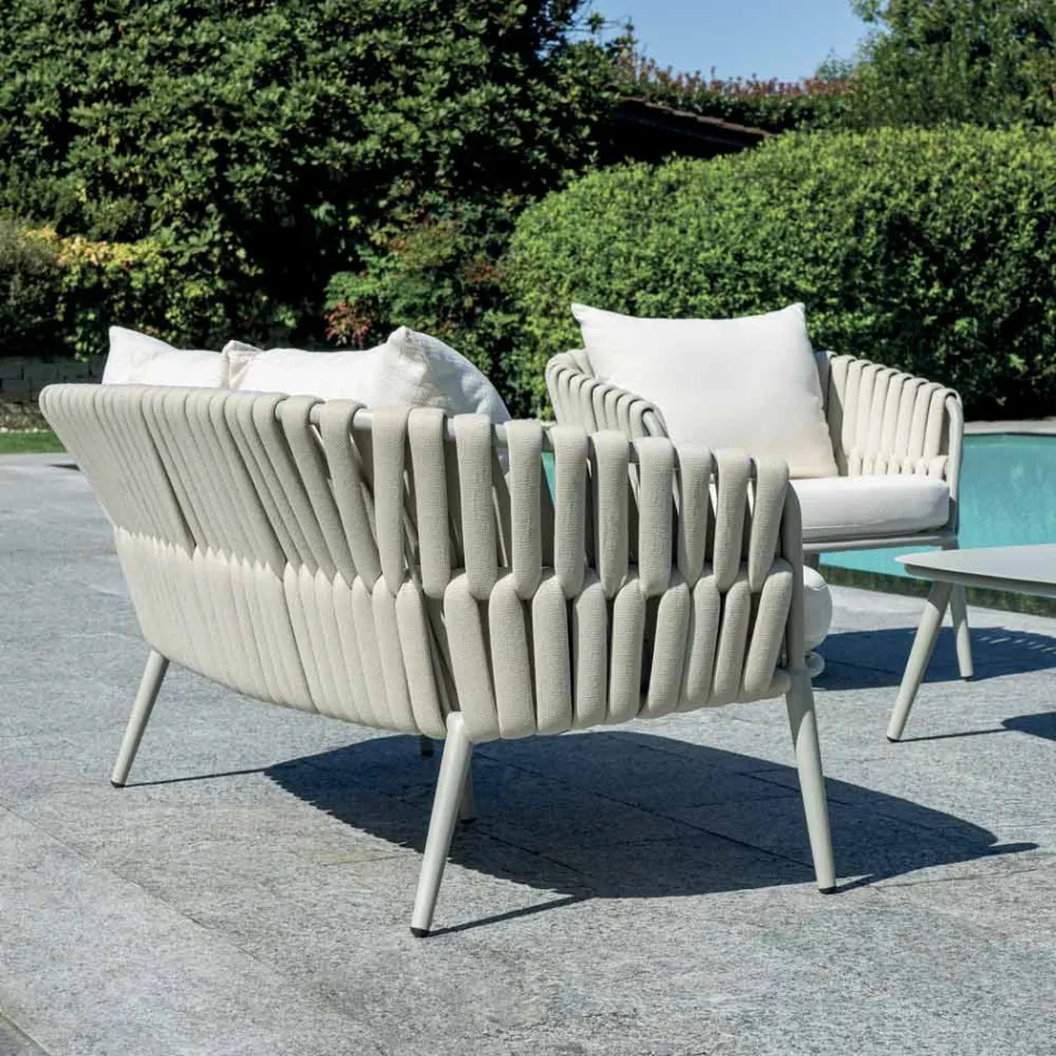 Narin Aluminum and Rope Upholstered Garden Lounge Set with Cushions Viadurini