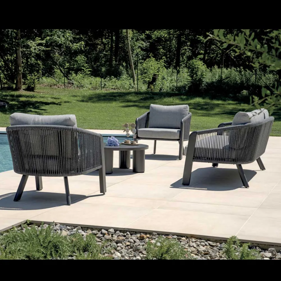 Smeria Aluminum and Woven Rope Garden Lounge Set with Cushions Viadurini