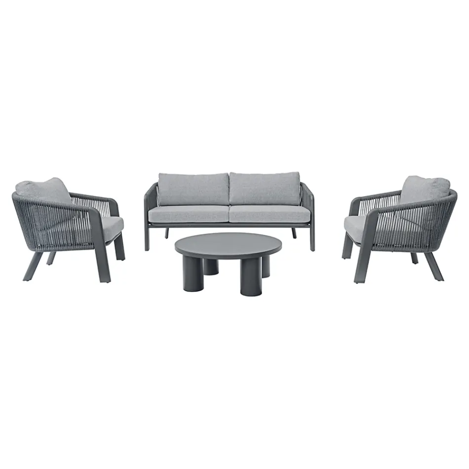 Smeria Aluminum and Woven Rope Garden Lounge Set with Cushions Viadurini