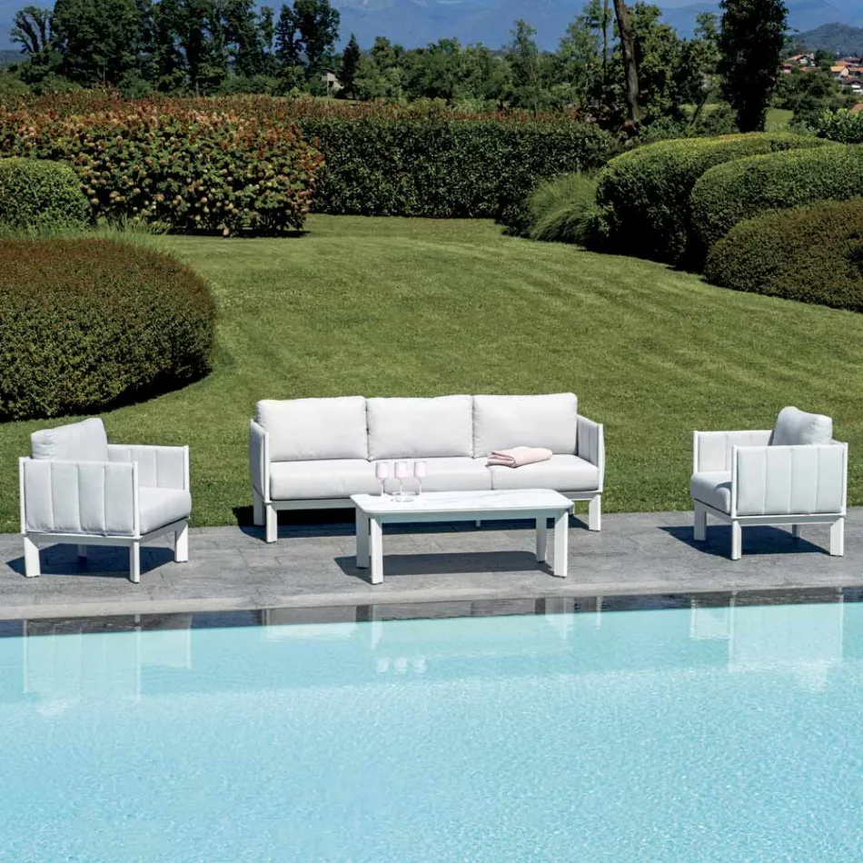 Aluminium and Fabric Upholstered Garden Lounge Set with Cushions - Vetra Viadurini