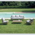 Rosira Acacia Wood Garden Lounge Set with Rope and Grey Cushions