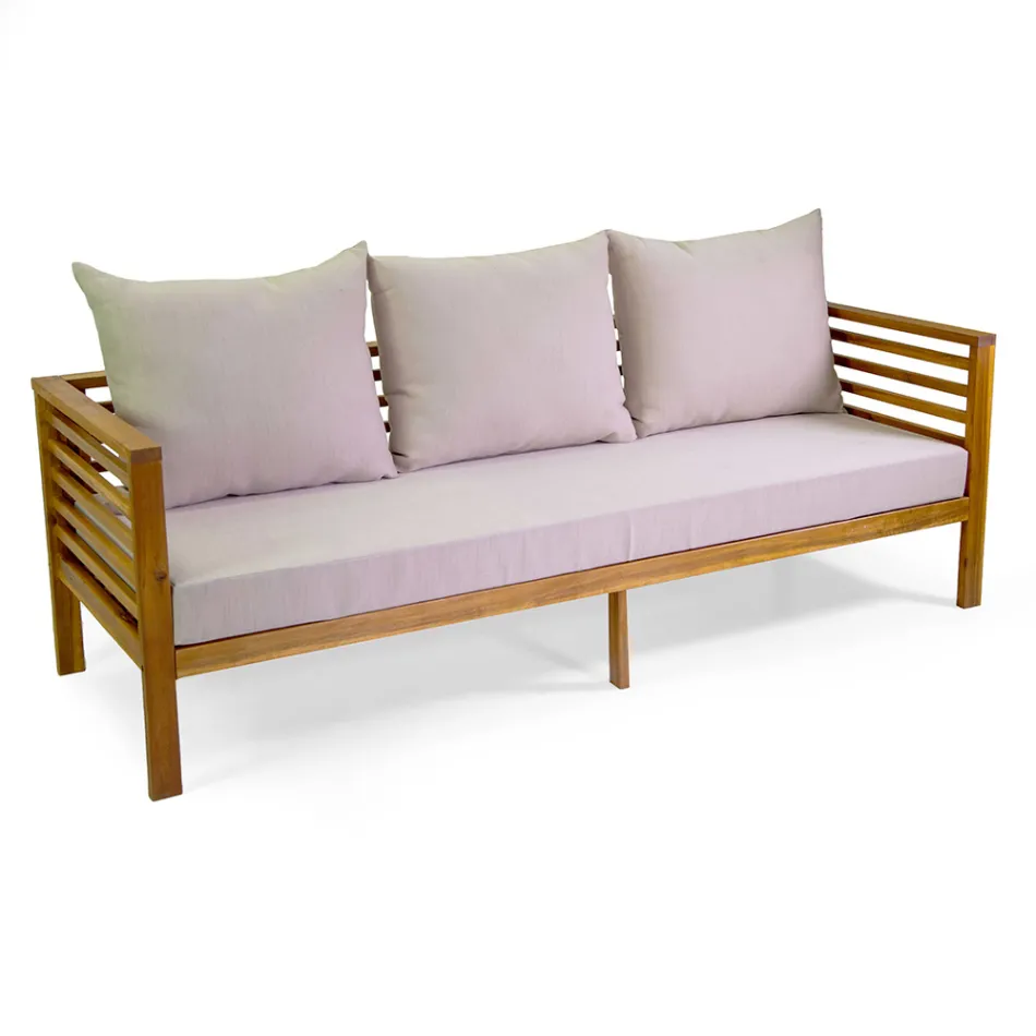 Garden Lounge Set in Oiled Acacia Wood Natural Color - Technical Viadurini