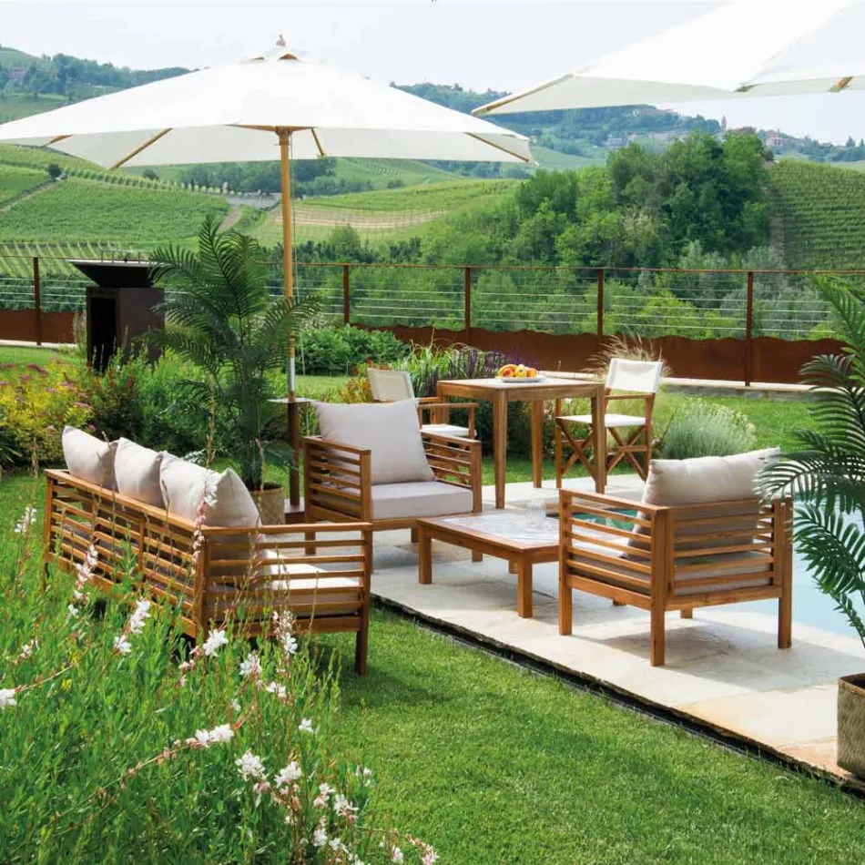 Garden Lounge Set in Oiled Acacia Wood Natural Color - Technical Viadurini