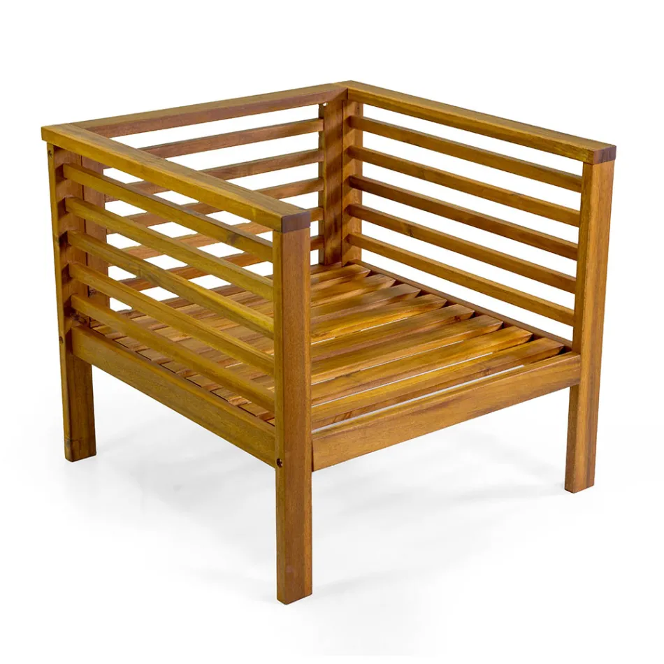 Garden Lounge Set in Oiled Acacia Wood Natural Color - Technical Viadurini