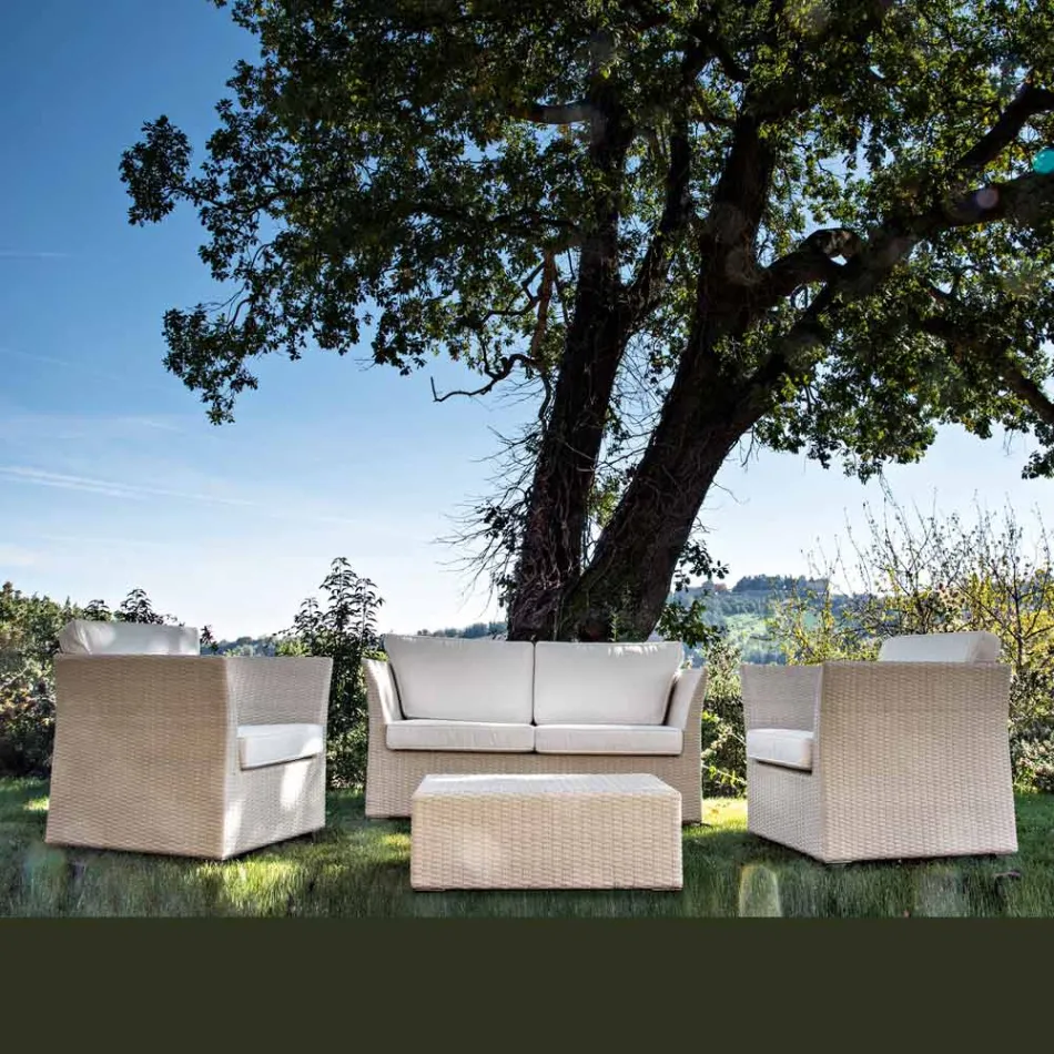 REHAU Polyrattan Garden Lounge Set and White Cushions - Pepe Viadurini