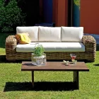 Rattan Garden Lounge with Wooden Coffee Table and Cushions - Hugues Viadurini