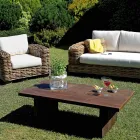 Rattan Garden Lounge with Wooden Coffee Table and Cushions - Hugues Viadurini
